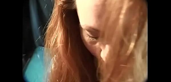  Redhead on her back getting face fucked